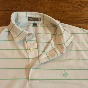 Peter Millar Men's Polo Shirt in White with Green Stripes